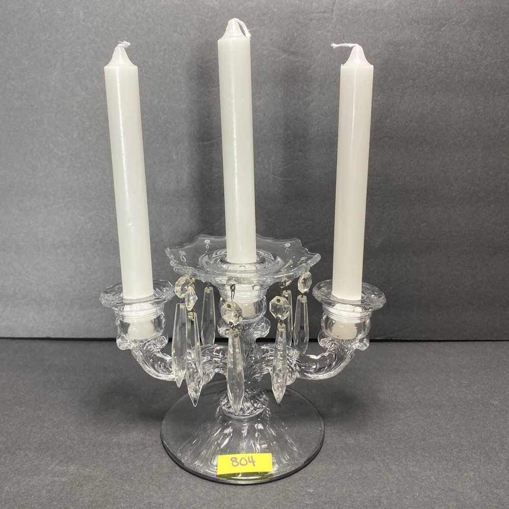 VTG Crystal 2 Arm Candelabra Clear Glass 3 Candle Holder Elegant Christmas Table
